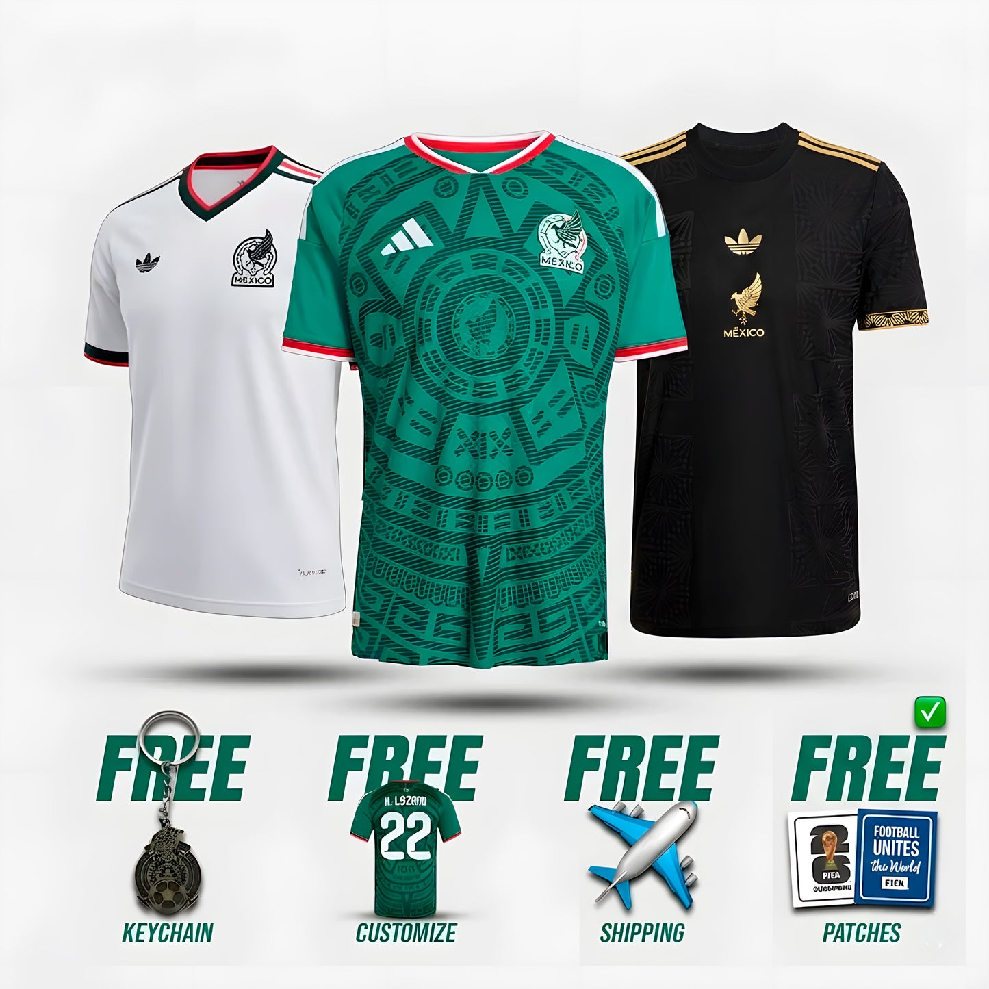 Combo Jersey Mexico - Home, Away and Gold