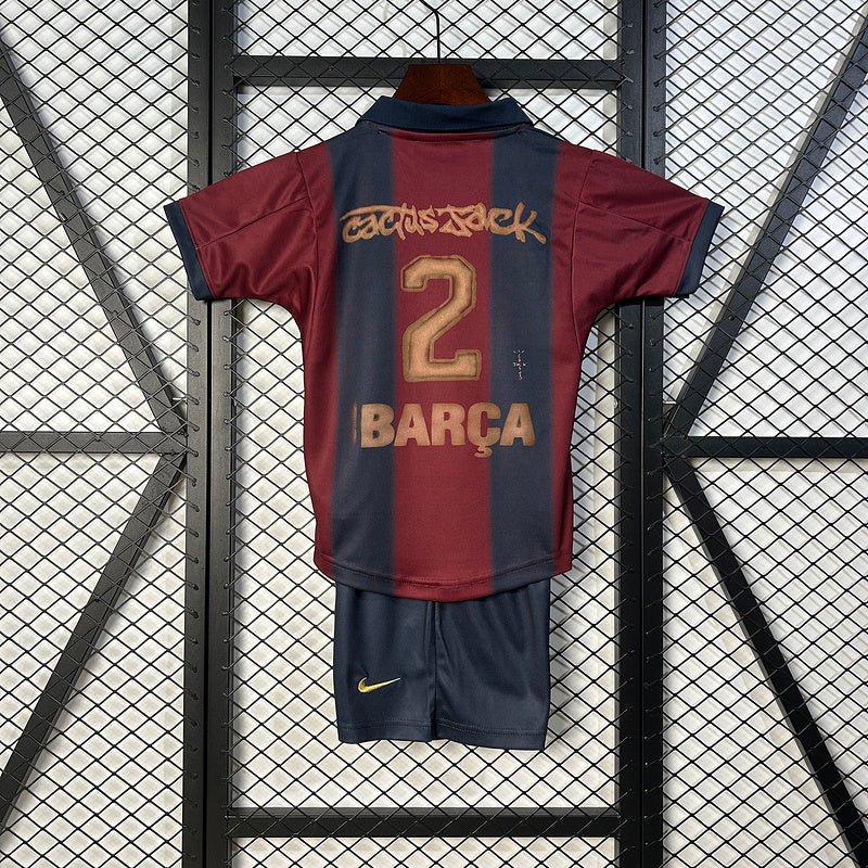 2000/01 Kids Travis Scott x FC Barcelona Retro Kit Home Skeleton