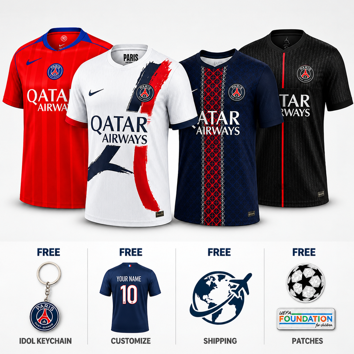 COMBO Paris Saint-Germain (PSG) 2025/26 Home, Away, Third and Fourth