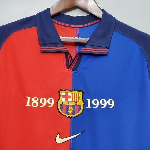 1999 Barcelona 100 Years Retro Shirt Blue and Claret