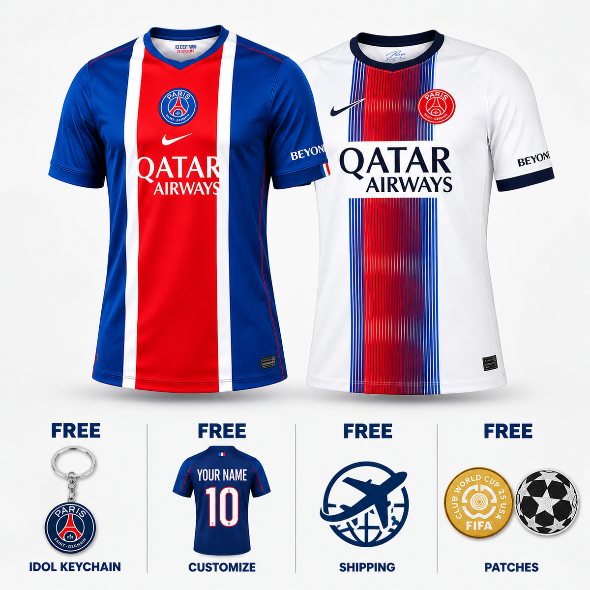 COMBO 2026/27 Jersey Paris Saint Germain Home, Away FAN + Keychain FREE