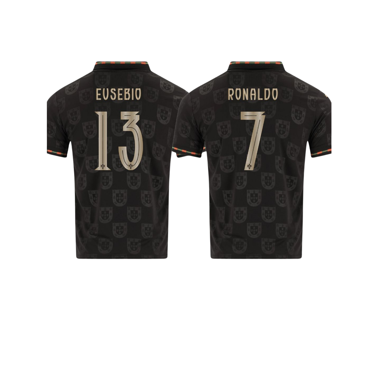 2026 Portugal World Cup Fan Jersey Black Panther #13 Eusebio and #7 Ronaldo