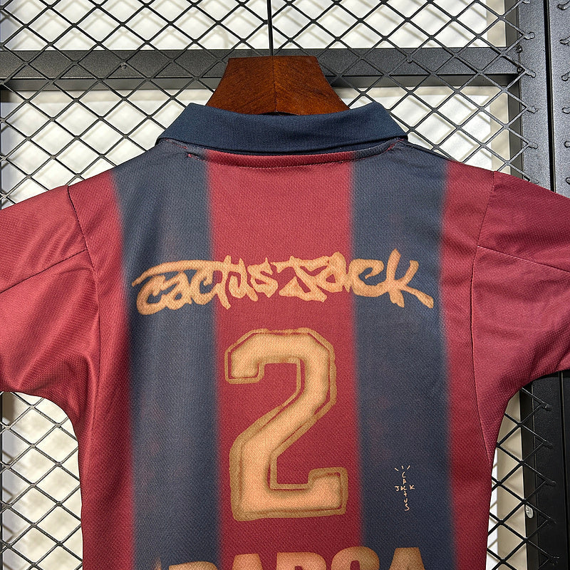 2000/01 Kids Travis Scott x FC Barcelona Retro Kit Home Skeleton