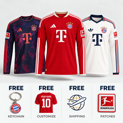 COMBO Bayern Munich LongSleeve   Home Away and Third 2026/27 + Keychain FREE