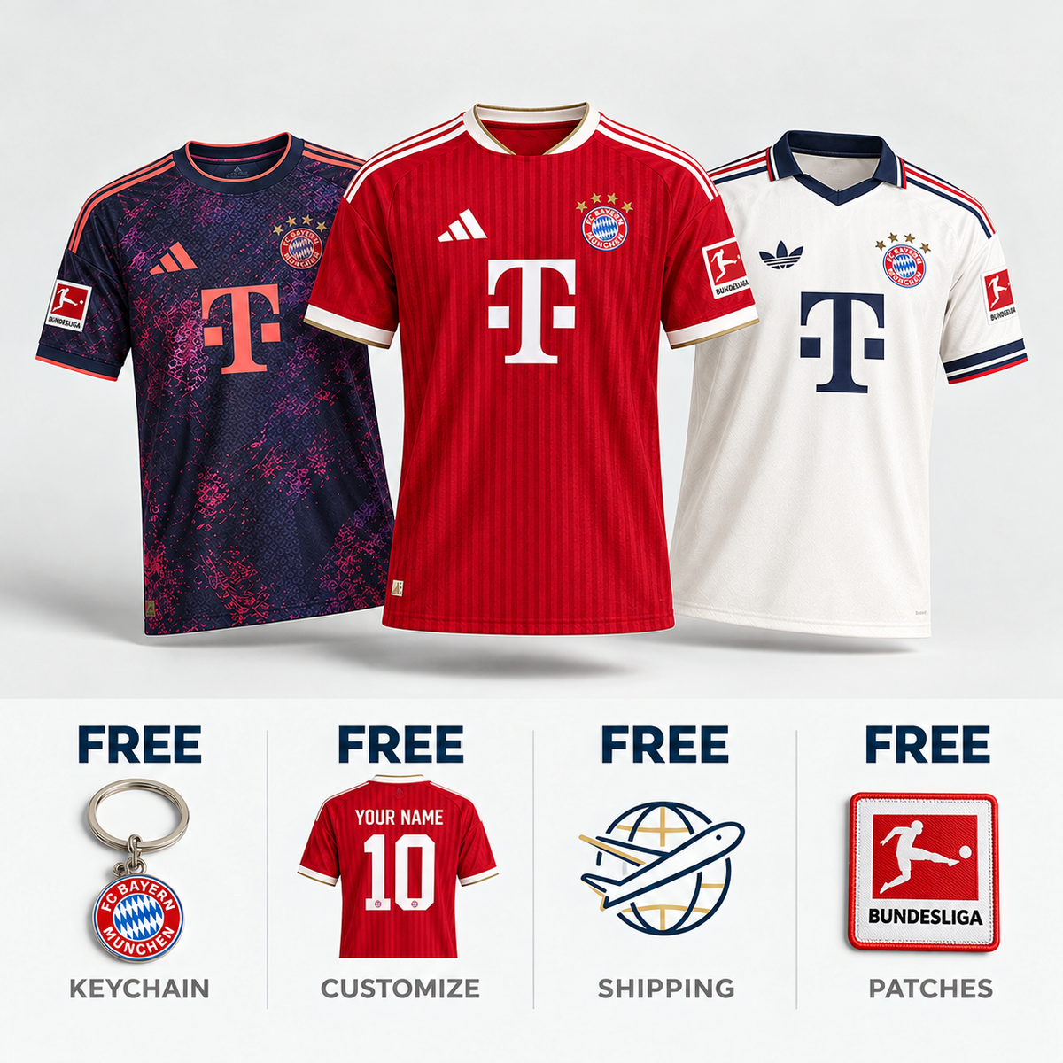 COMBO Bayern Munich Home Away and Third 2026/27 + Keychain FREE