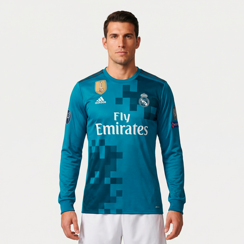 Jersey Real Madrid Retro - 2017/18 + Patch Champions League + World Cup